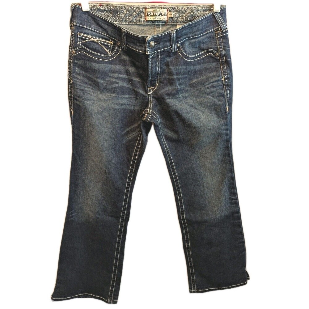 Ariat  Real Denim 32 R Jeans Womens Flare Leg Dark Wash 35 X30" Embroidered